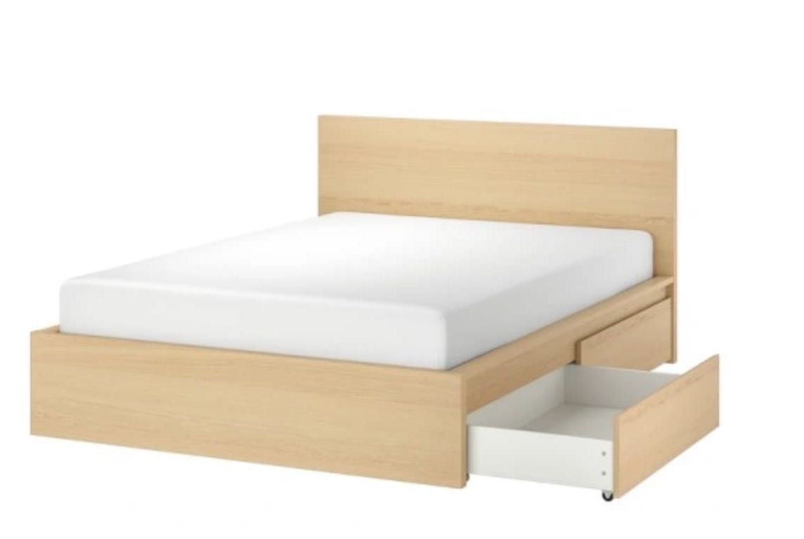 łóżko ikea malm 140x200, szuflady, materac, stelaż