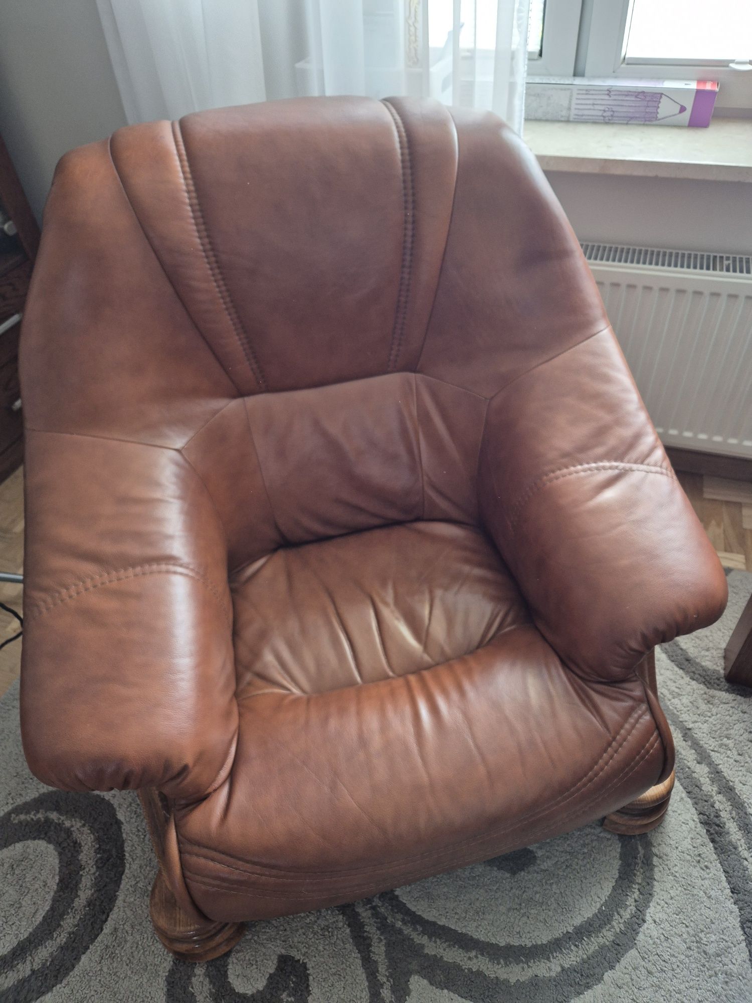 Skórzana sofa/kanapa, fotel i podnóżek