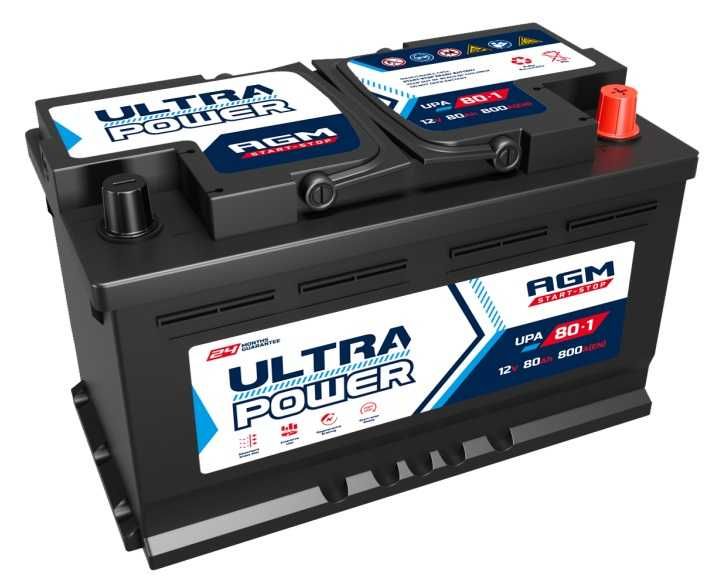 Akumulator 12V 80Ah 800A P+ AGM Start-stop Ultra Power UPA-80-1
