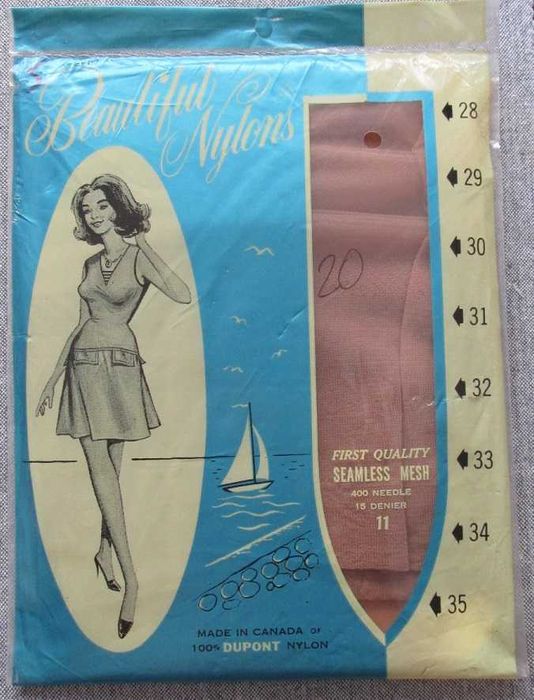 Oryginalne pończochy nylonowe rozm. 11, jasny brąż, lata 70-te, RHT