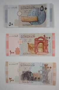 zestaw banknotów 50-200 funtów , 3 szt. , Syria, UNC ,