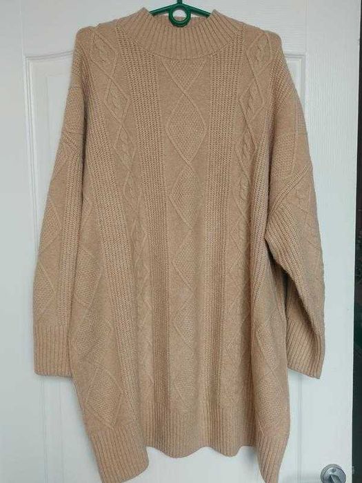 Подовжений светр оверсайс ажурною в'язки mango