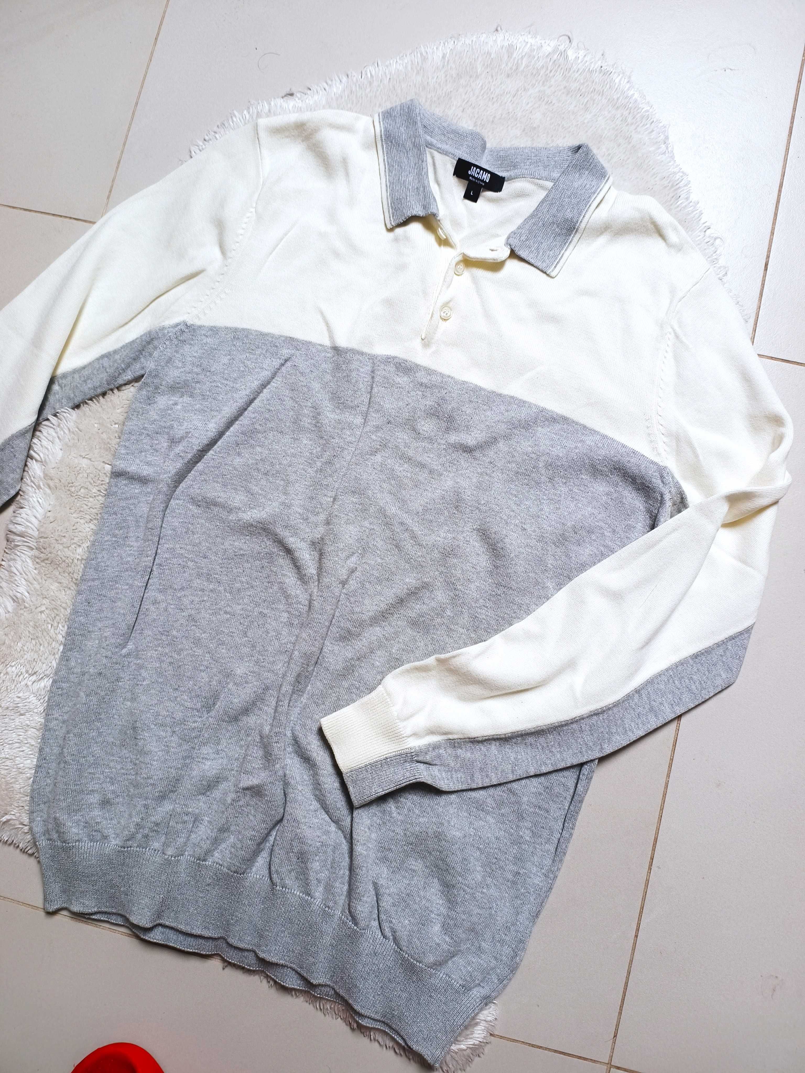 Męski bawełniany polo sweter z kołnierzykiem M L cienki idealny wiosna