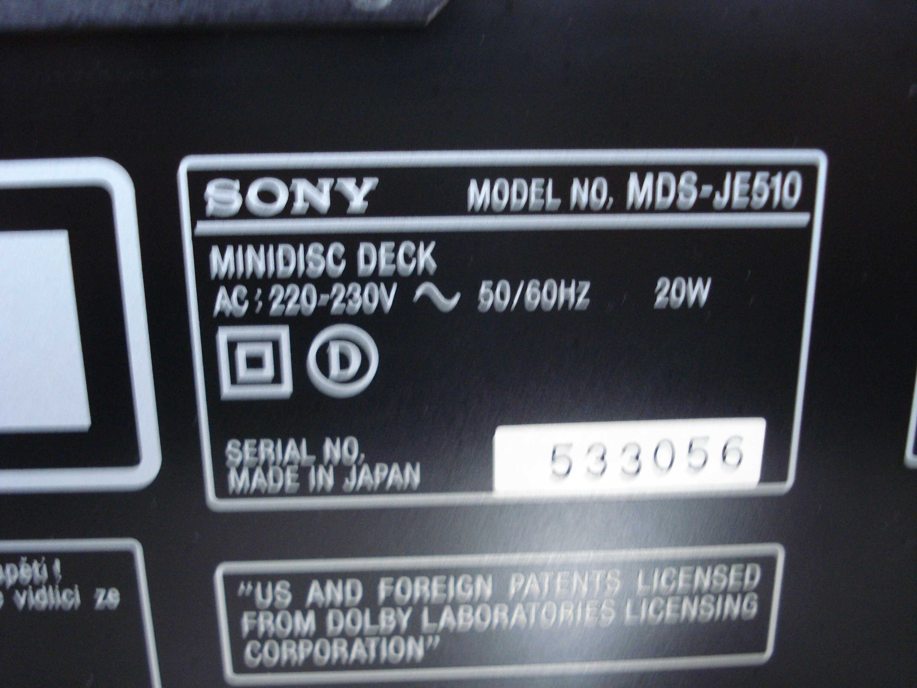 Мінідиск дека "Sony" MDS-JE510