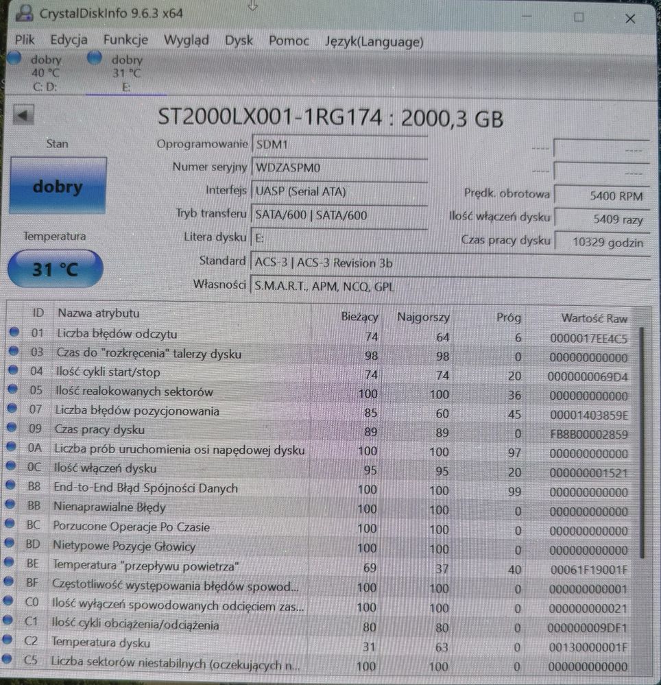 Dysk SEAGATE 2TB ST2000LX001 128Mb Sata SSHD 2.5"