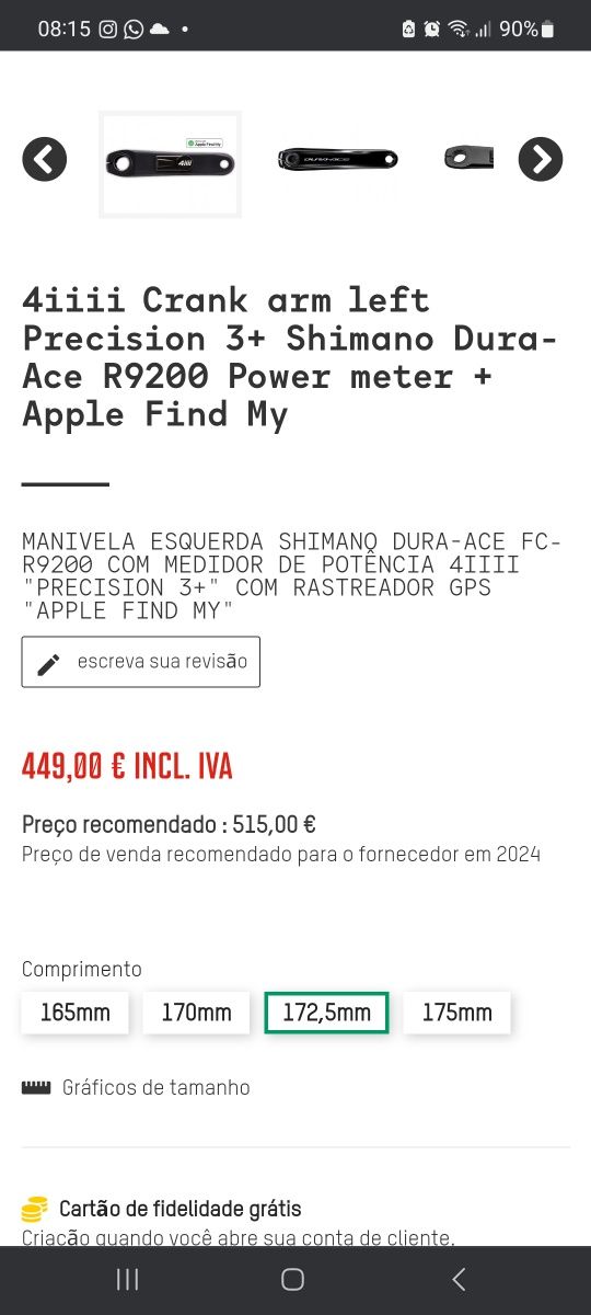 Crank de potençia 4iiii  Dura.ace 9100