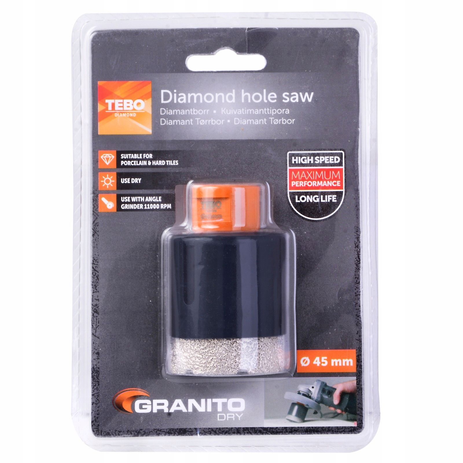 Otwornica Diamentowa Fi 45 Mm Tebo M14 Nasyp 15Mm