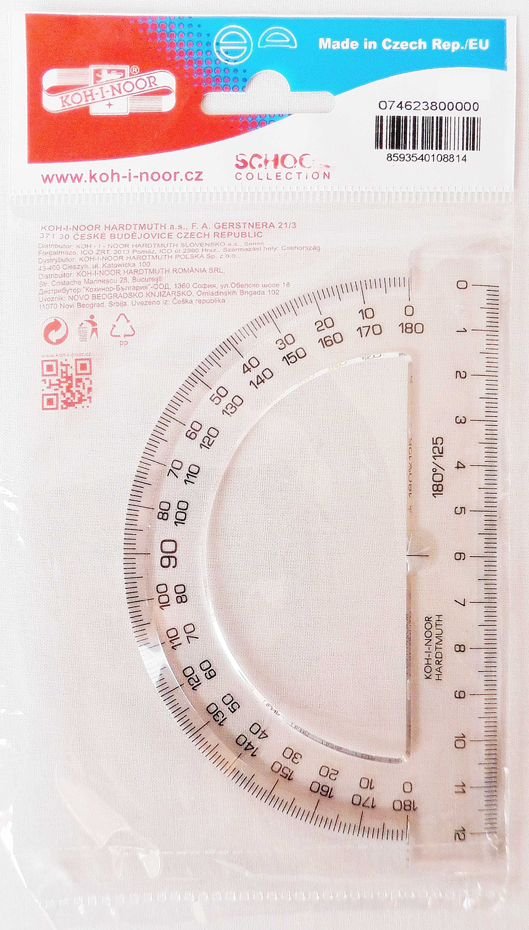 Kątomierz szkolny plastikowy 180 stopni 12 cm Koh-I-Noor nowy