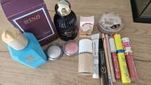 Zestaw kosmetyków perfumy tusz kredka puder podkład paese fluid brwiba