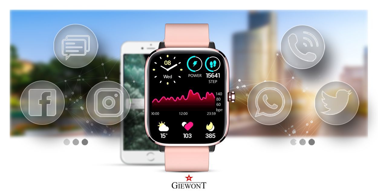 ZEGAREK SMARTWATCH z funkcją Dzwonienia RÓŻOWY damski PL MENU
