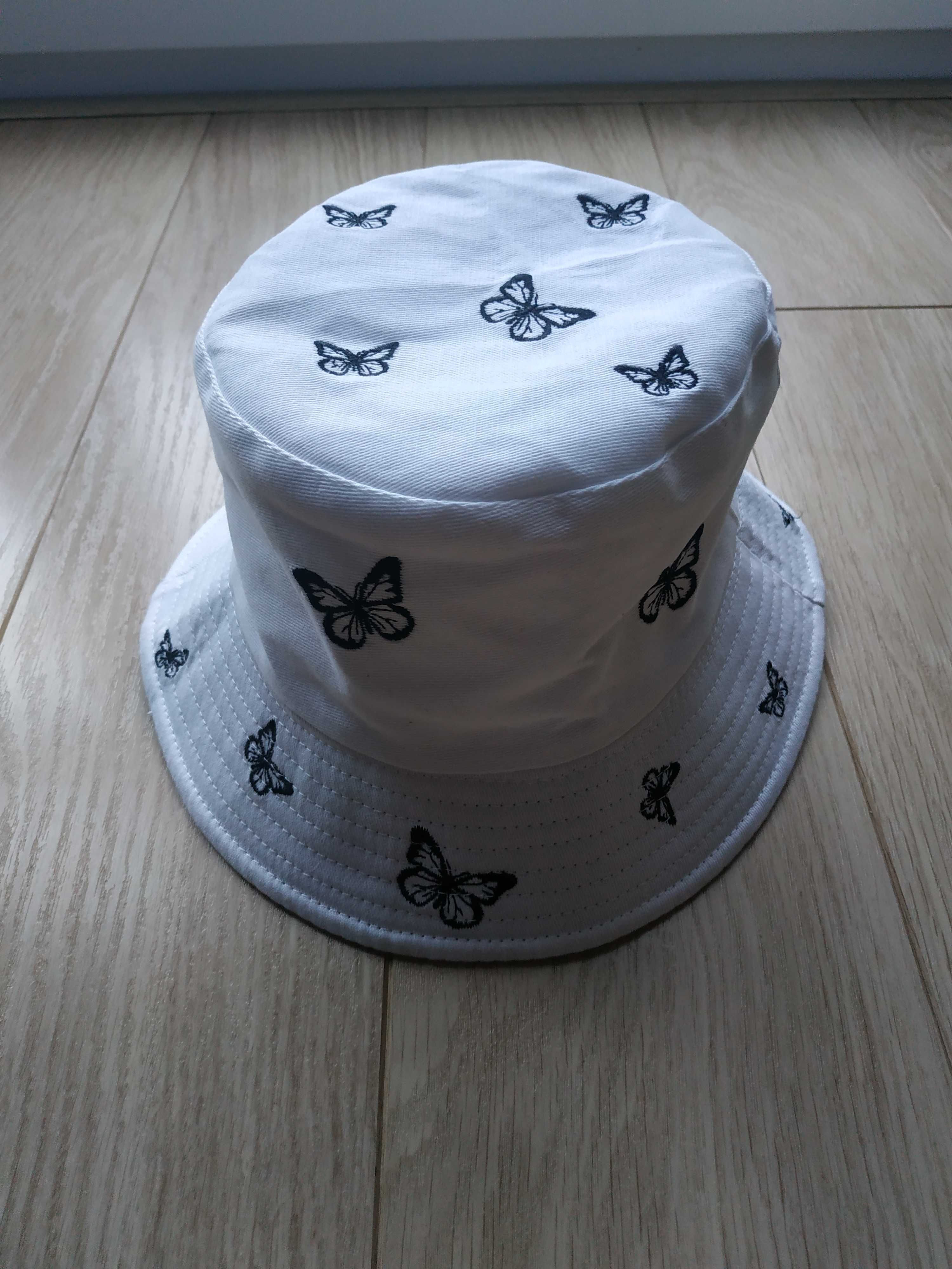 Kapelusz, czapka BUCKET HAT biały w motylki - niezła główka :)