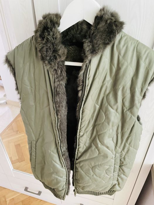 Futrzana kamizelka khaki M futro naturalne