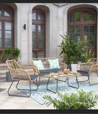 Komplet zestaw sofa meble ogrodowe balkon taras fotele rattan boho