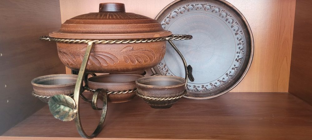 Садж з керамічною жаровнею с соусниками для плову , м яса , овочів