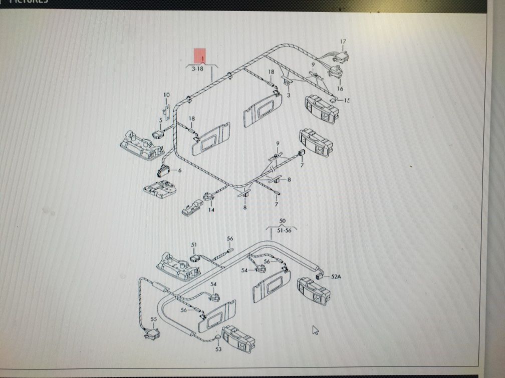 Vw Golf/Bora mk4 -fiação luzes teto (Roof wiring harness) 1J0.971.247C