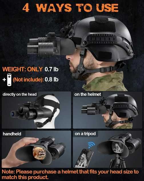 Прибор ночного видения NV-880 8x16MP 1080P HD WiFi + крепление на шлем