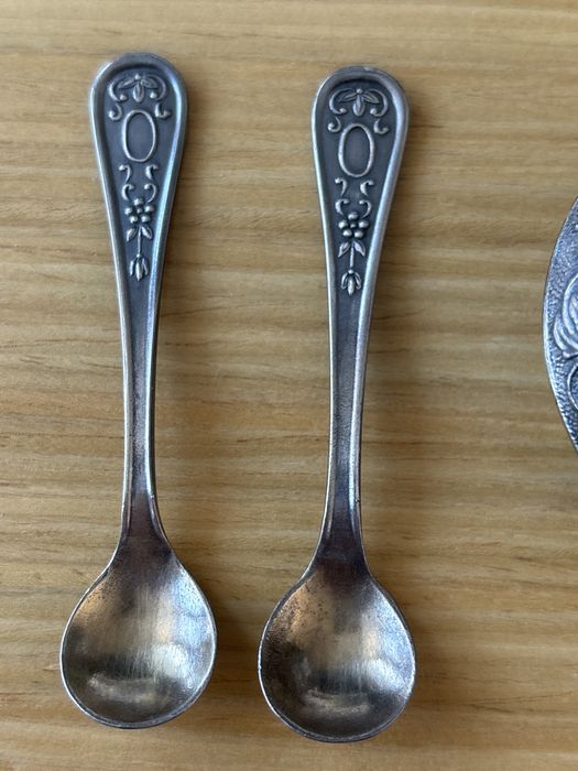 Stara posrebrzana ZSRR JUMMET solniczka z łżeczką - dwie sztuki!