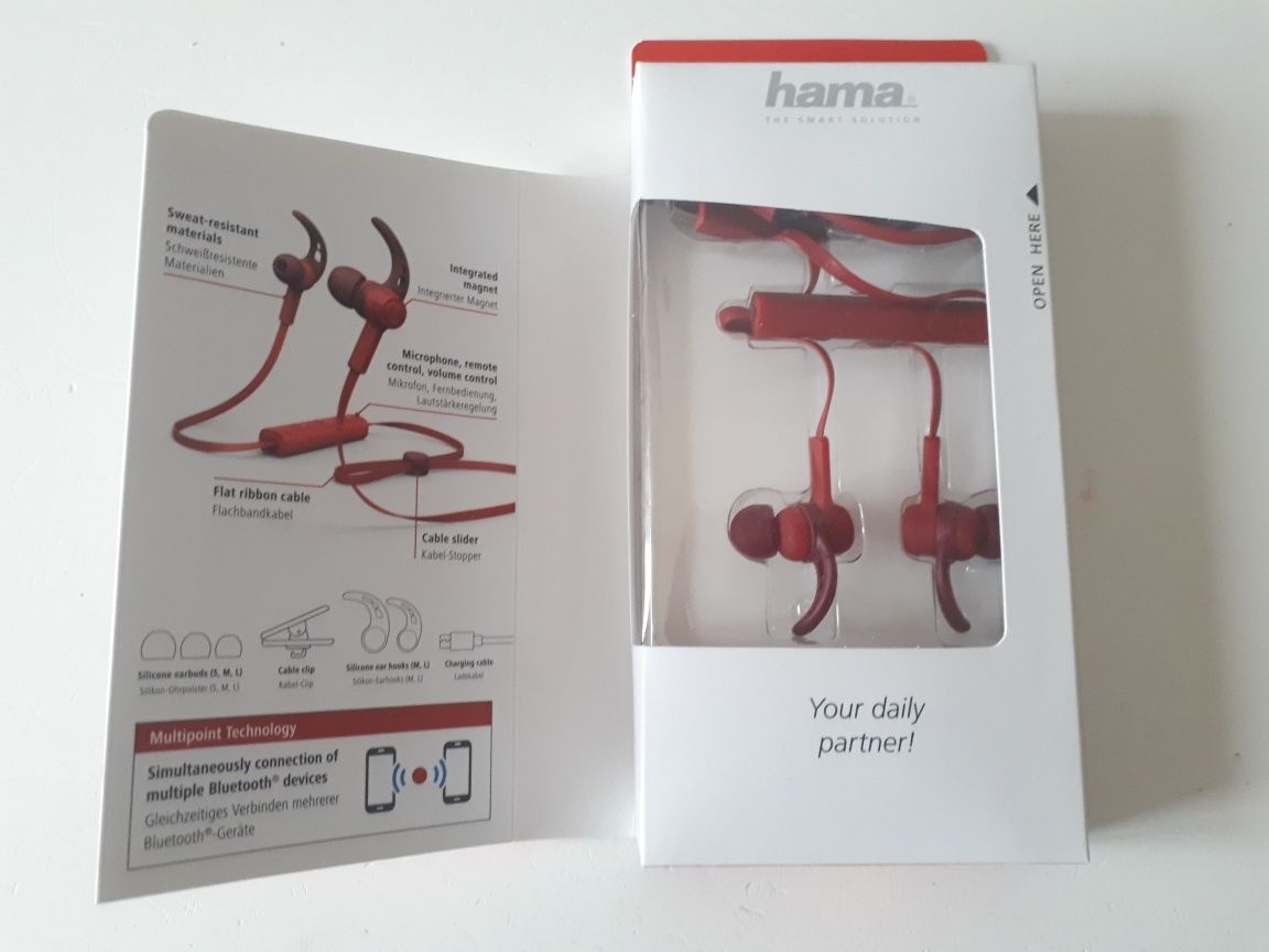 Słuchawki bezprzewodowe czerwone dokanałowe Hama Connect