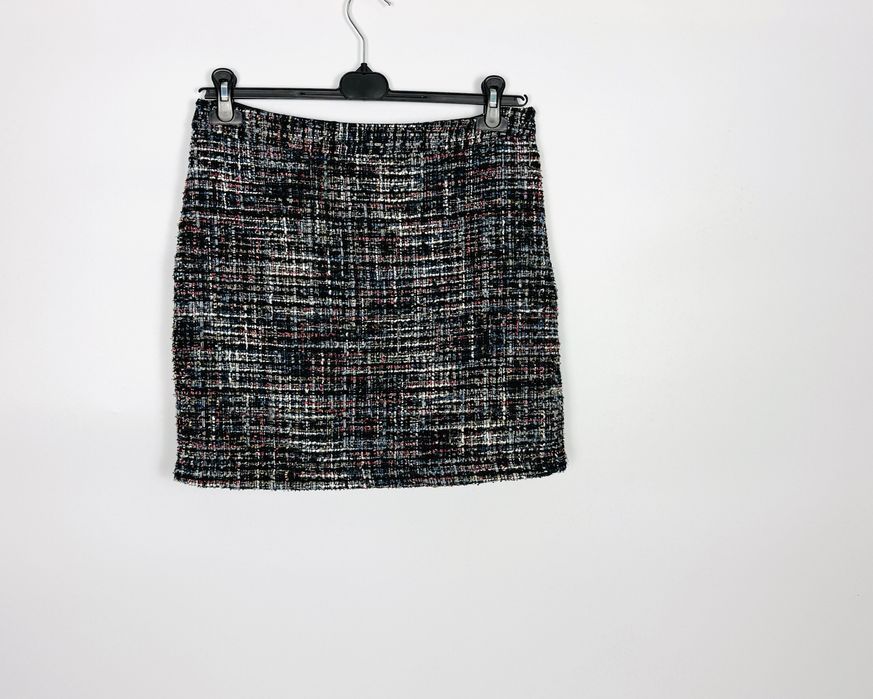 Tweedowa spódnica mini w kratkę L 40 Papaya