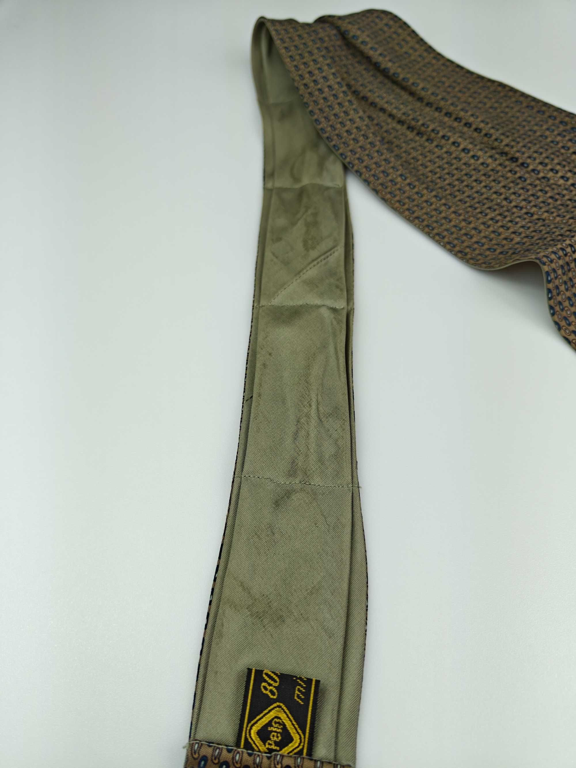 Brązowy wełniany jedwabny krawat fular musznik paisley khaki wrz42