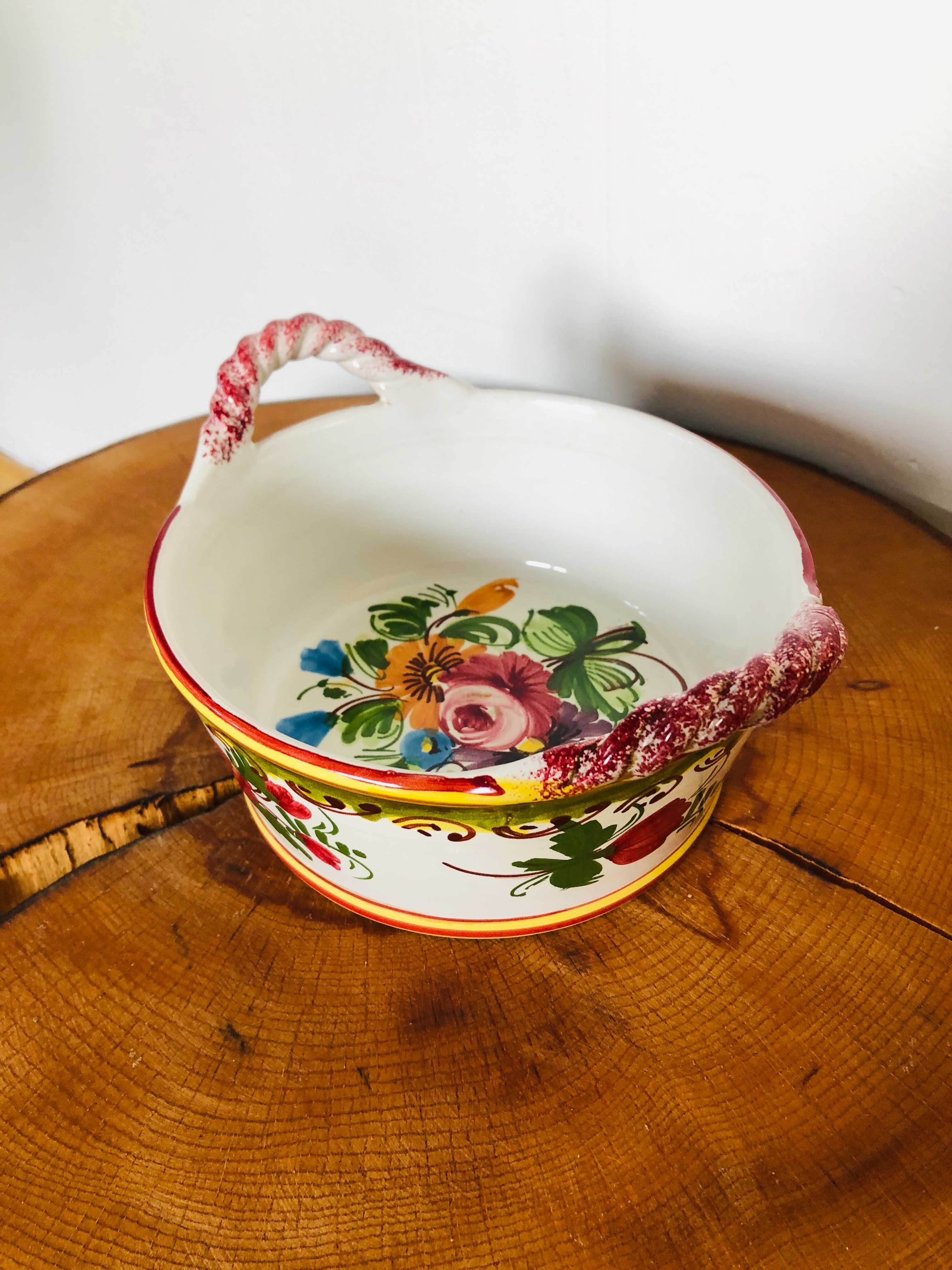 Włoski ceramiczny koszyk miseczka recznie malowana Italy Włochy kwiaty