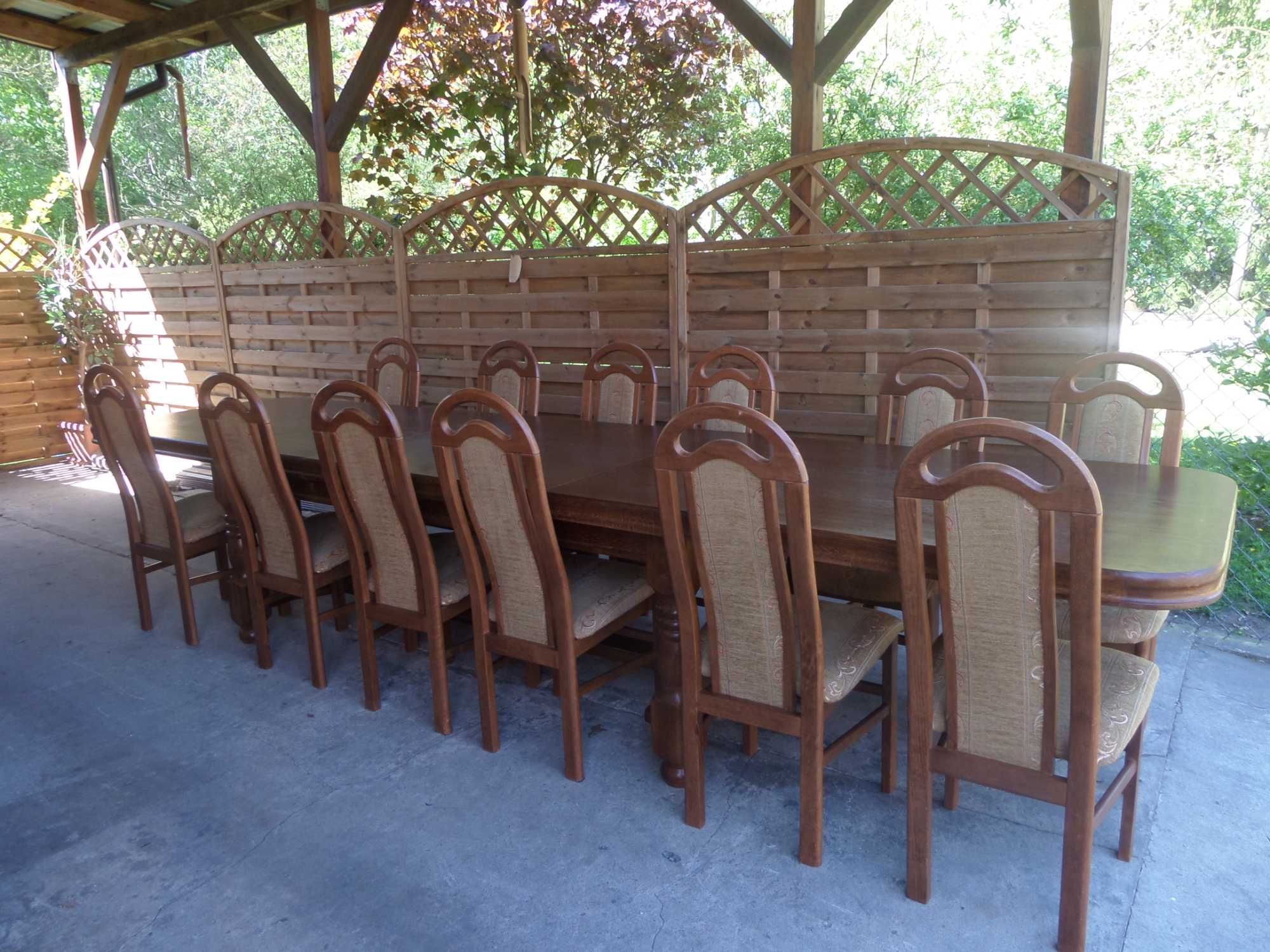 masywny dębowy stół 12 krzeseł rozłożony 4 metry stan db WYSYŁKA dowóz