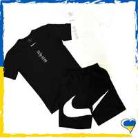 Комплект шорти Nike Big Swoosh + футболка Nike біла--чорна. Свуш S-2XL