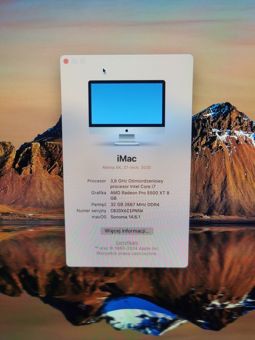 Imac 2020 27 a2115 i7 32gb 8gb grafika okazja