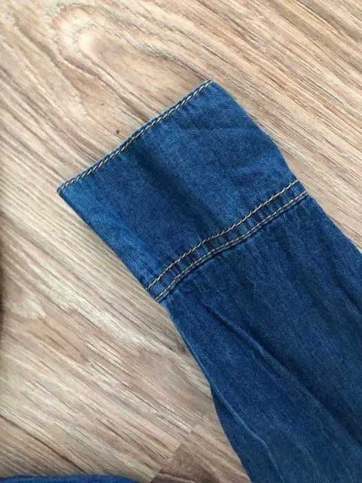 Sukienka jeansowa Megi L, zapinana na guziki, wiązana pod szyją