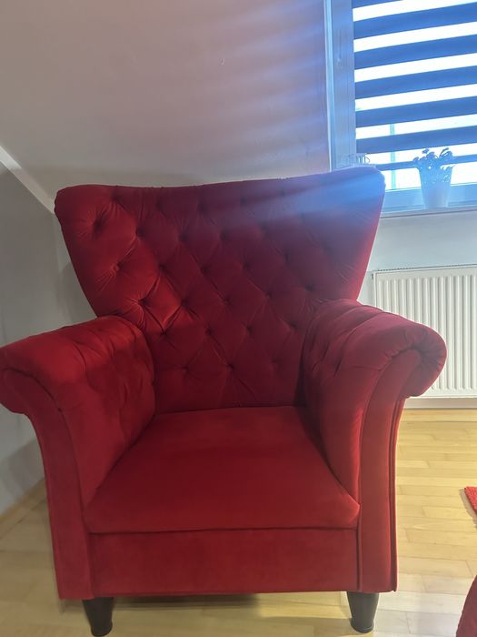 Lòżko łoże plus fotel uszak welur czerwony 160x200 Piekny zestaw