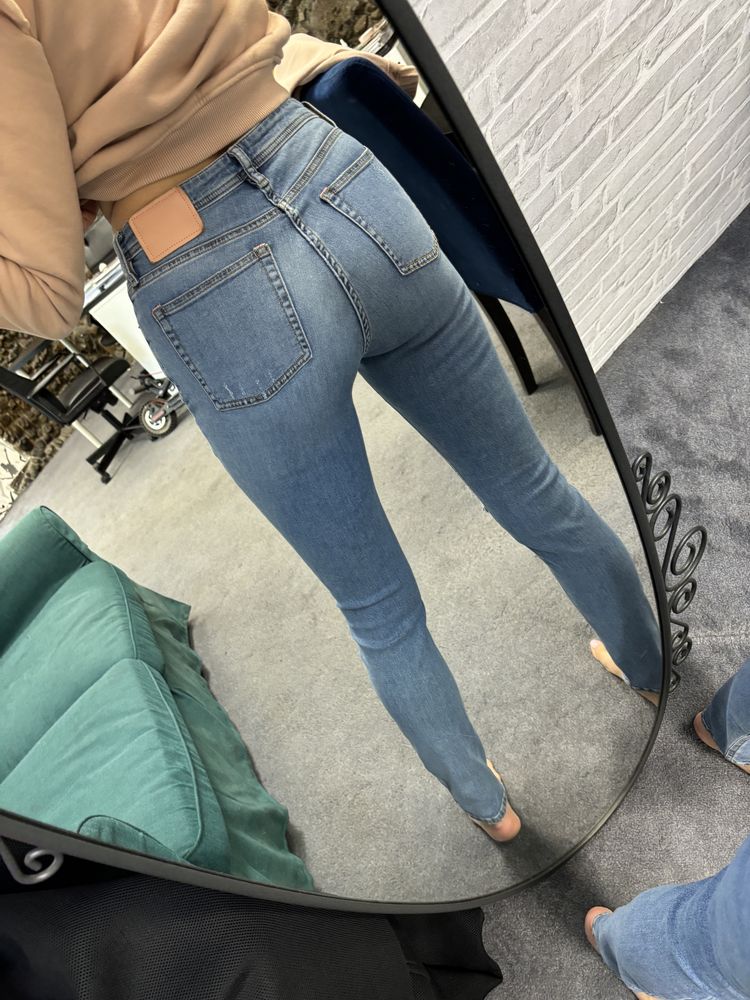 Acne studio jeansy rurki skinny wysoki stan vintage S 36 postarzane