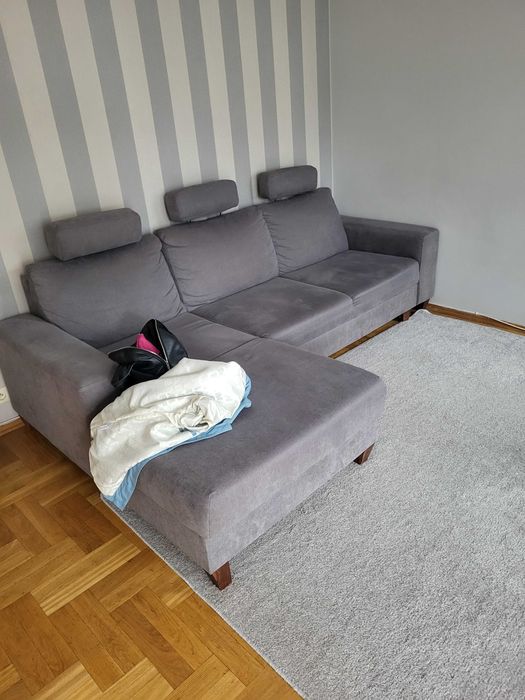 Narożnik szary dł 270 szer 83 z podgłówkami