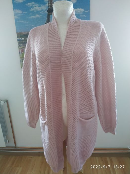 Sweter kardigan oversize jasny róż nowy