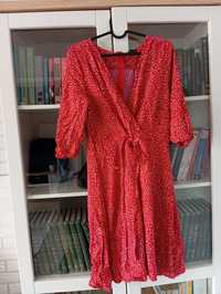 XL L kopertowy dekolt MIDI czerwona sukienka z wiskozy w groszki