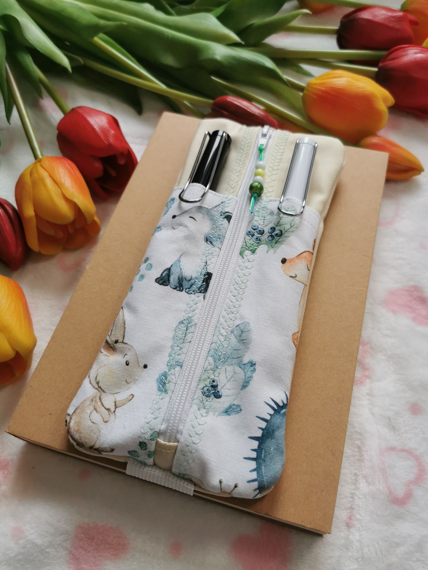 Piórnik na gumce na notatnik hand made