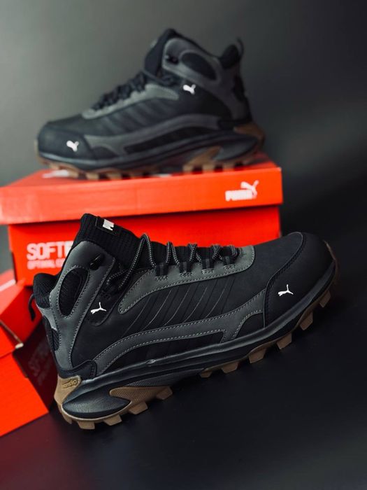 Кожаные зимние ботинки Puma серые / ботинки гор-текс ватерпруф до -31°