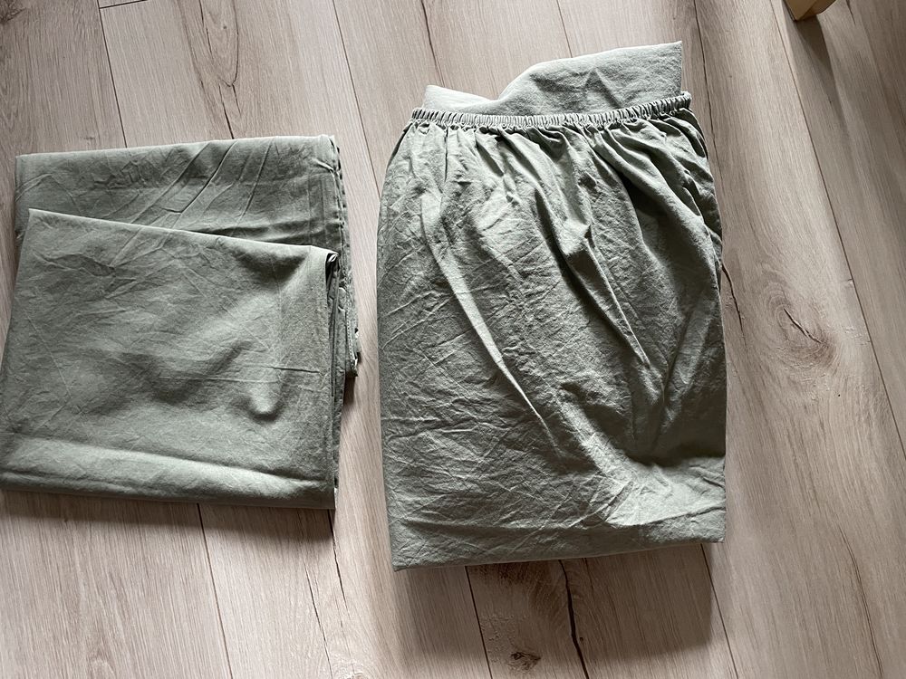 Ikea Dvala prześcieradło na gumce bawel 140x200 zielono szare jak nowe