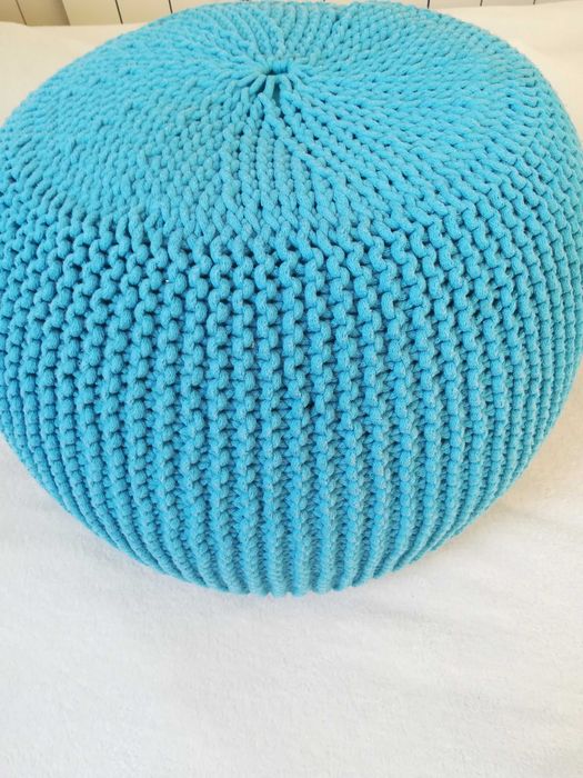 Dekoracyjny puf ręcznie robiony, okrągłe siedzisko plecione śr 50 cm