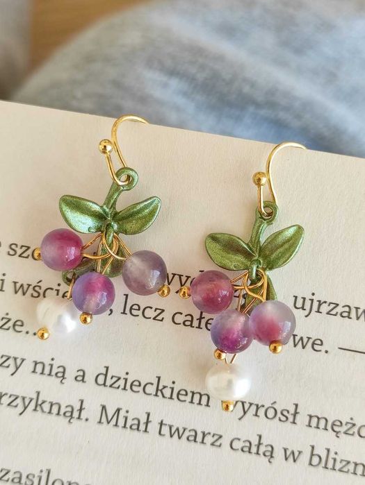 Kolczyki owoce jagody borówki pracy perły fioletowe