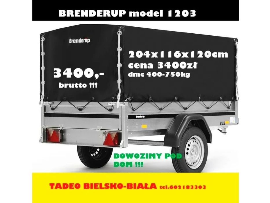 Brenderup 1203S 204x116x120 stelaż plandeka  mała przyczepa ze stelażem i plandeką, na kat. B, 204x116x120