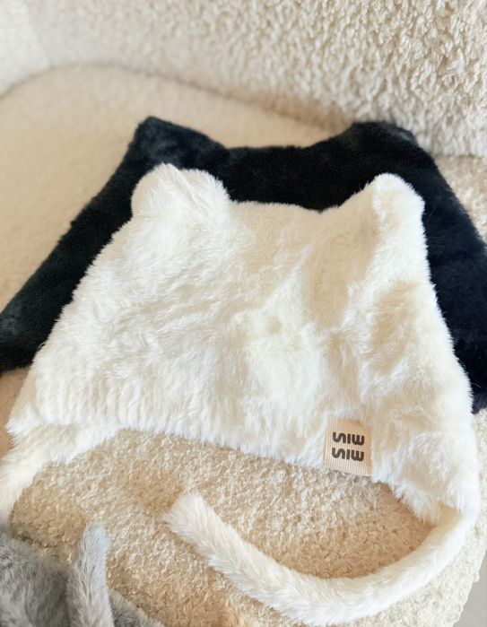 Плюшева шапка з вушками шапка вушанка осінь зима беж біла чорна сіра