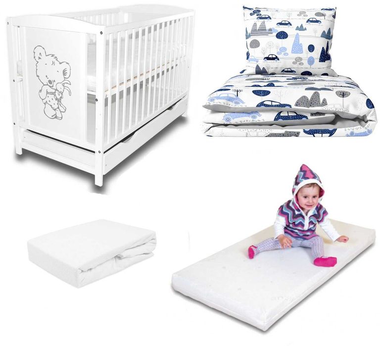 Łóżeczko dziecięce szuflada materac + pościel Ready to use wysyłka 0zł