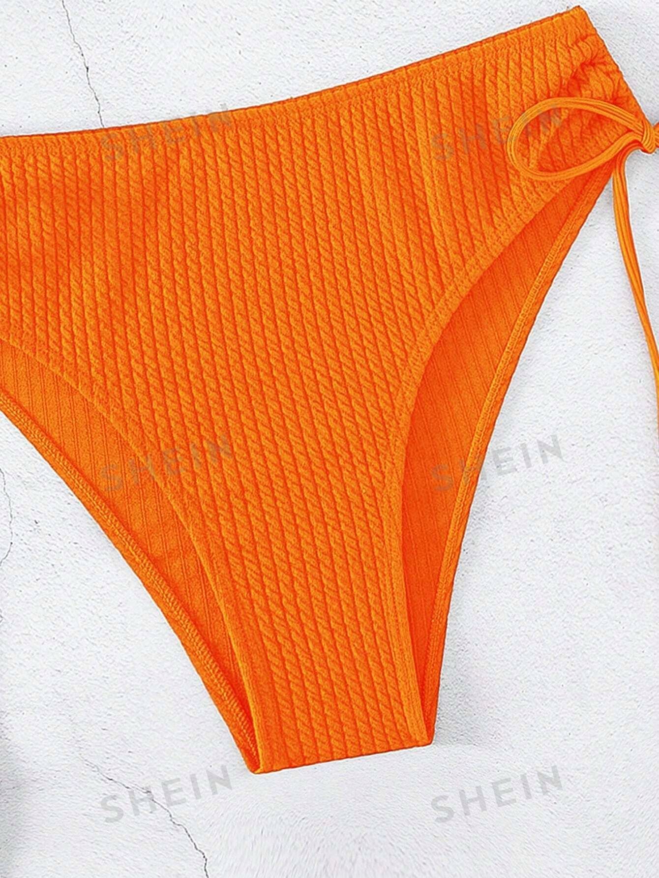 Strój Kąpielowy Bikini Prążkowany Pomarańczowy Figi Shein L 40