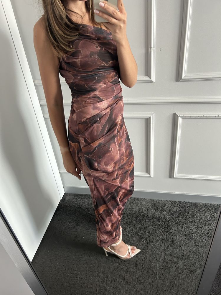 Asos sukienka długa tiul wąska brązowa r. 36 S