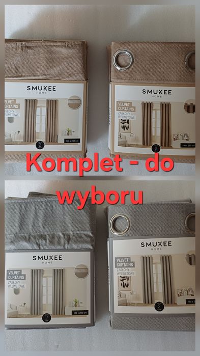 Zasłony welwetowe aksamitne NOWE szare, beżowe, komplet