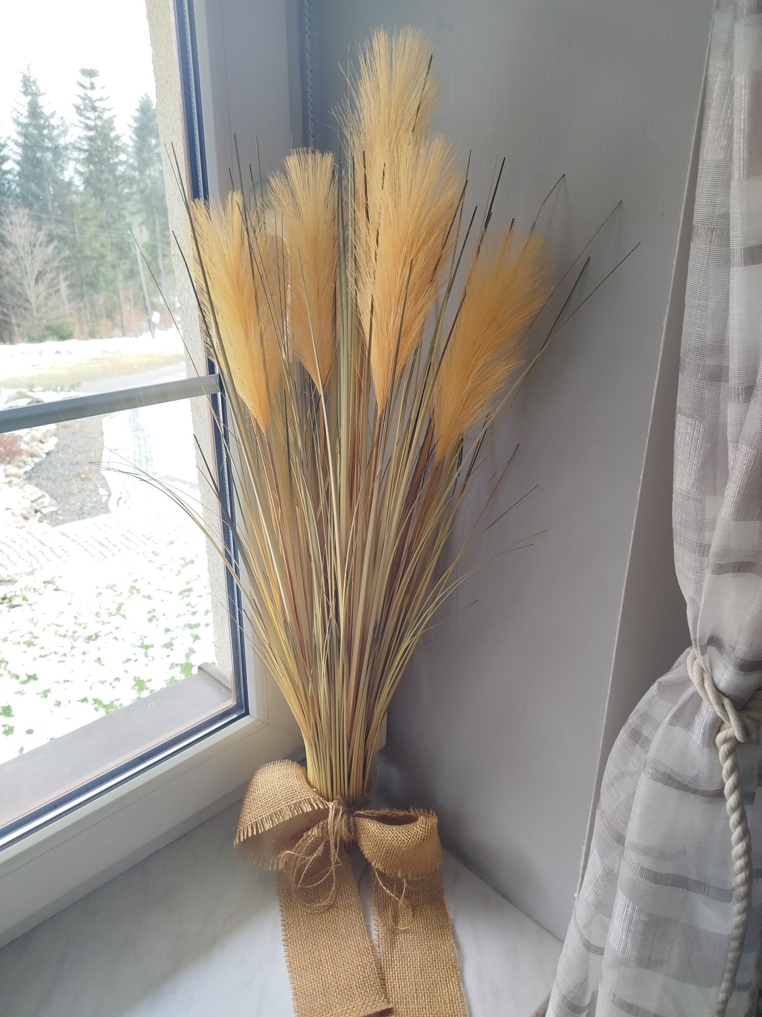 Duży stroik, sucha trawa, pomarańczowa ozdoba na stół, wys. 80 cm