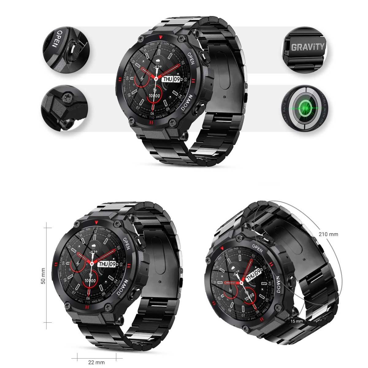 SMARTWATCH GRAVITY GT7-2 Czarny z Czarą Bransoletą