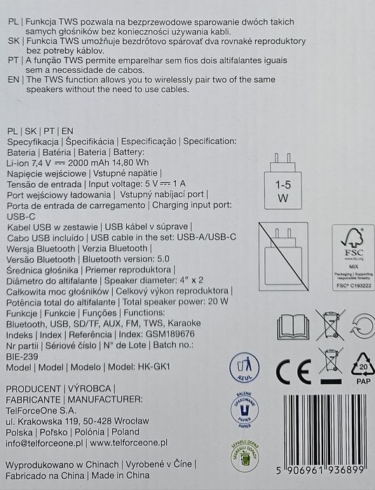 HYKKER głośnik bezprzewodowy Karaoke Bluetooth LED z mikrofonem