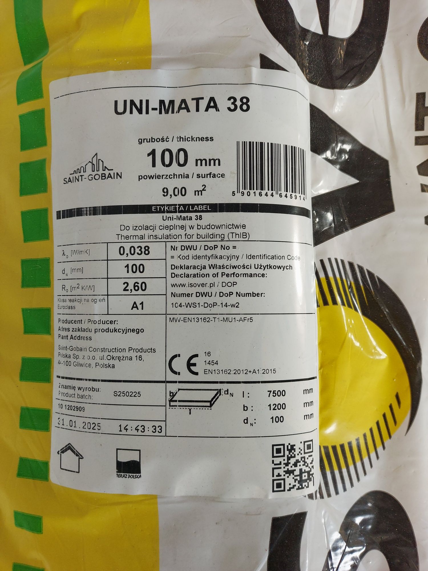 Wełna isover 100 mm uni-mata 38