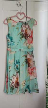 Miętowa/ turkusowa sukienka Orsay r. 38 w kwiaty